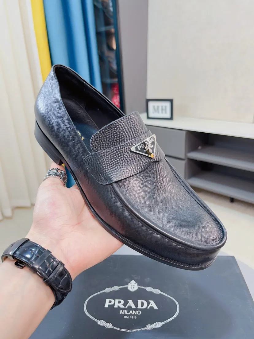 Men's shoes 💰540🌹🌹【PRADA Leather Shoes】Top purchasing agency Original imported Italian custom-made open-edge beaded cowhide leather surface, fully imported water-dyed breathable cowhide lining, original factory special molded sole super comfortable, size: 38-44